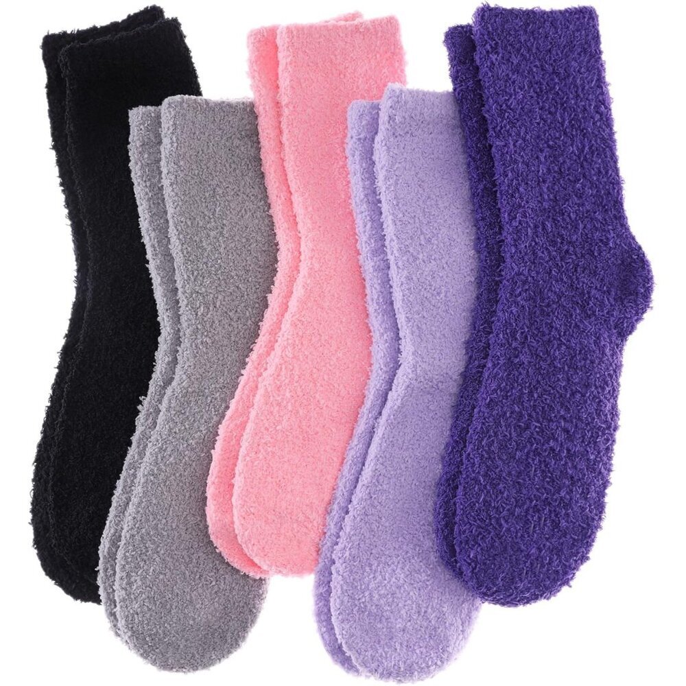 Women Fuzzy Socks Cozy Fluffy Warm Slipper Microfiber Soft Sleep Purple Black
